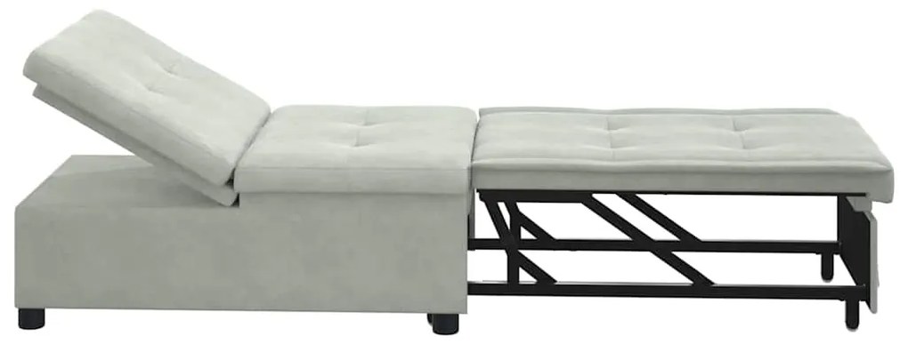 Sofá Cama Design Retrátil 3 em 1 Cinza Claro Veludo