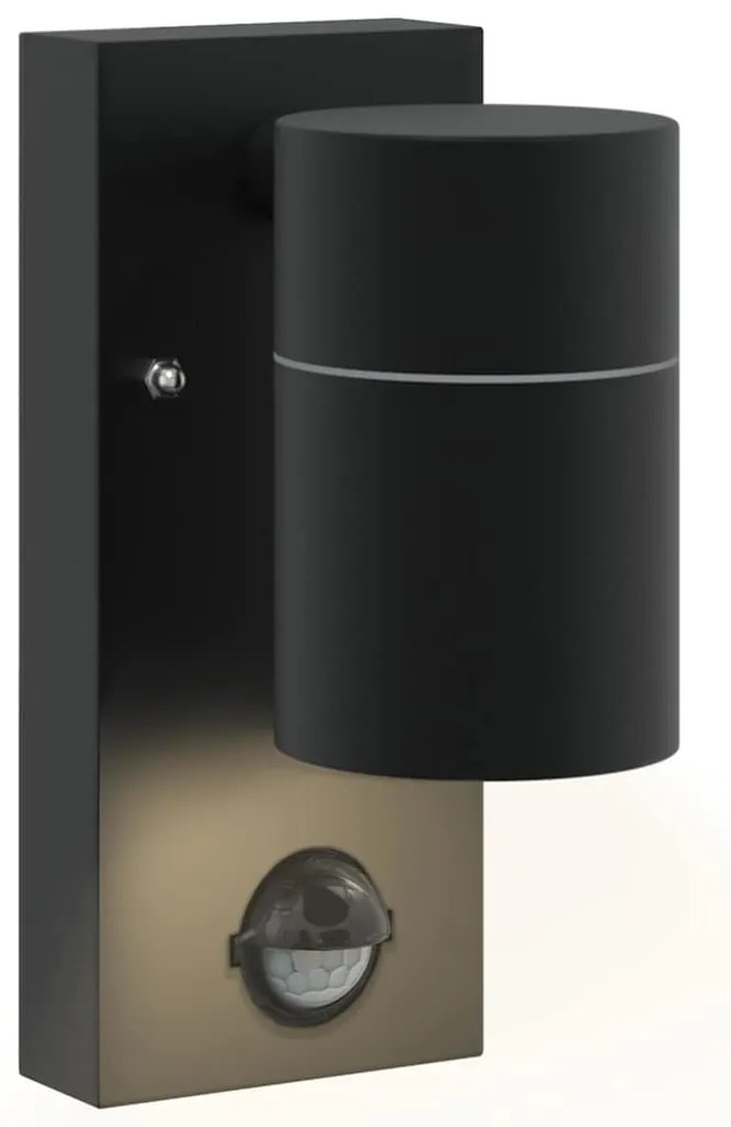 Arandelas de Parede Externas com Sensor 2 pcs Aço Inoxidável Preto IP4