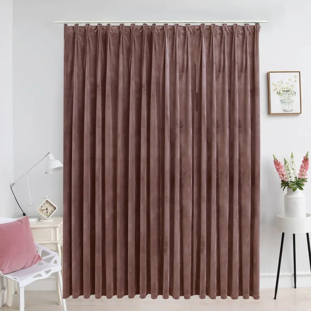 134527 vidaXL Cortina blackout com ganchos 290x245 cm veludo rosa antigo