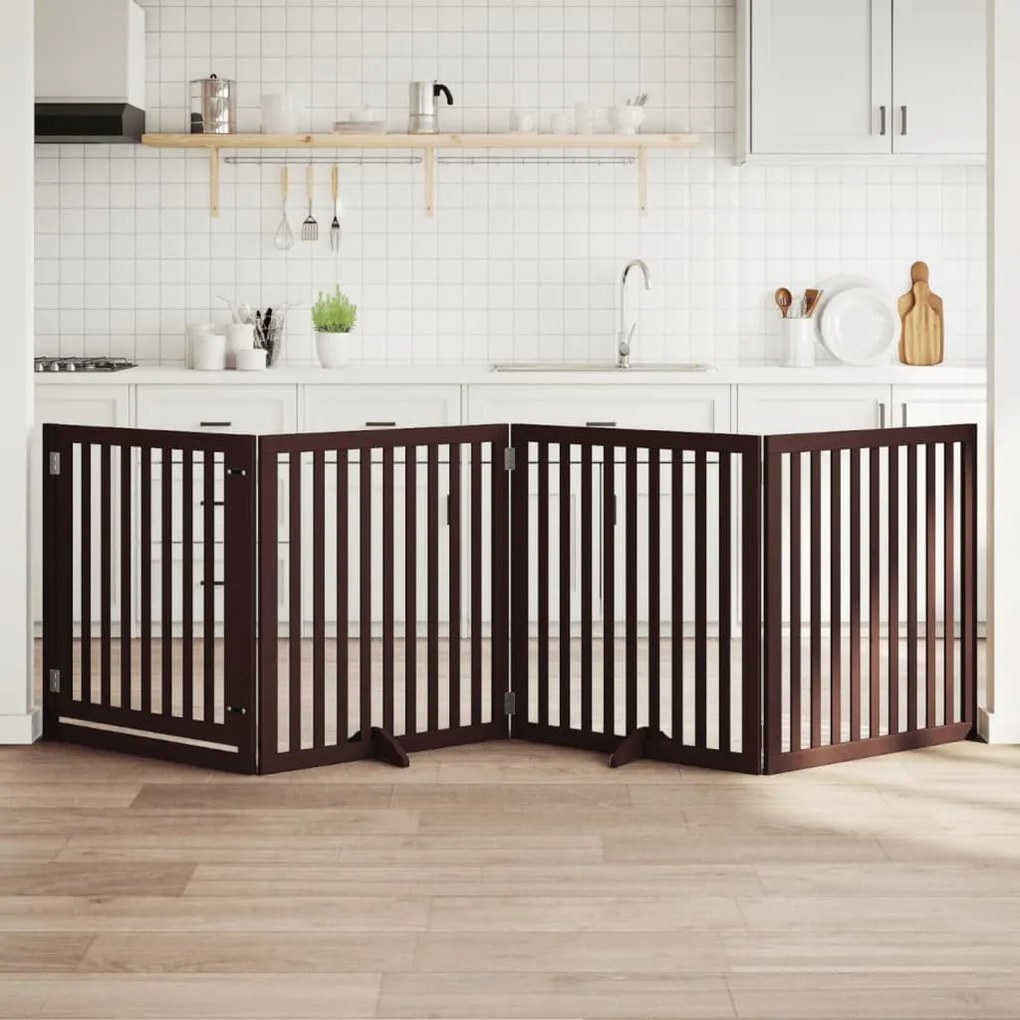 vidaXL Portão p/ cães c/ porta dobrável 4 painéis 320cm álamo castanho