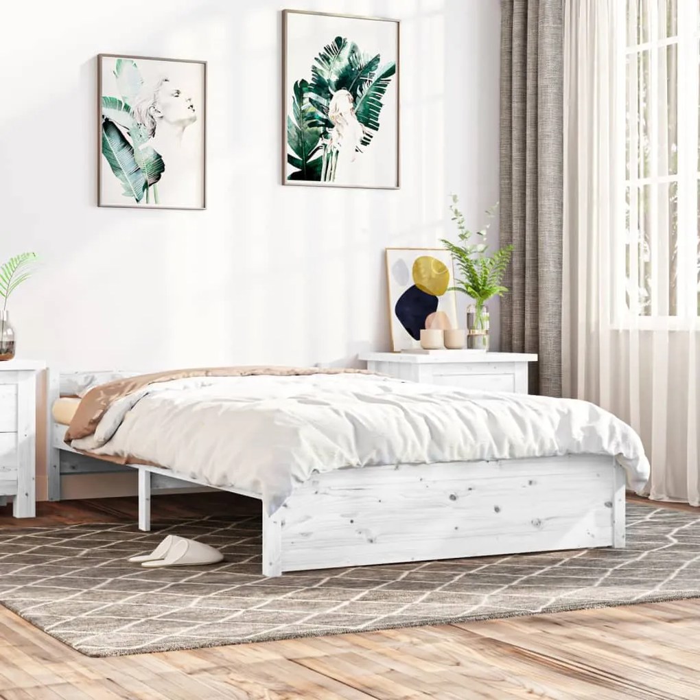 vidaXL Estrutura de cama 120x200 cm madeira maciça branco