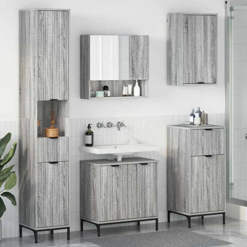vidaXL Conjunto de Móveis para Banheiro com gaveta Cinza Sonoma