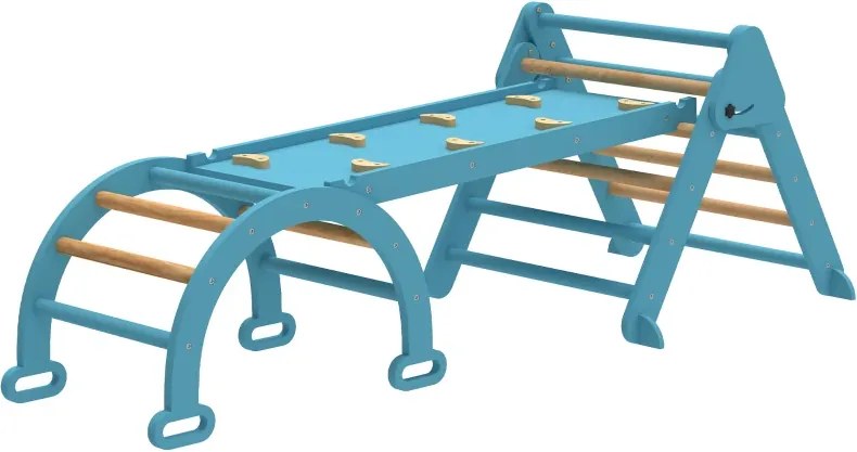 Triângulo de Escalada 7 em 1 com Arco e Rampa Escalada para Crianças de Madeira Dobrável para 18-48 Meses 188x70 cm Azul