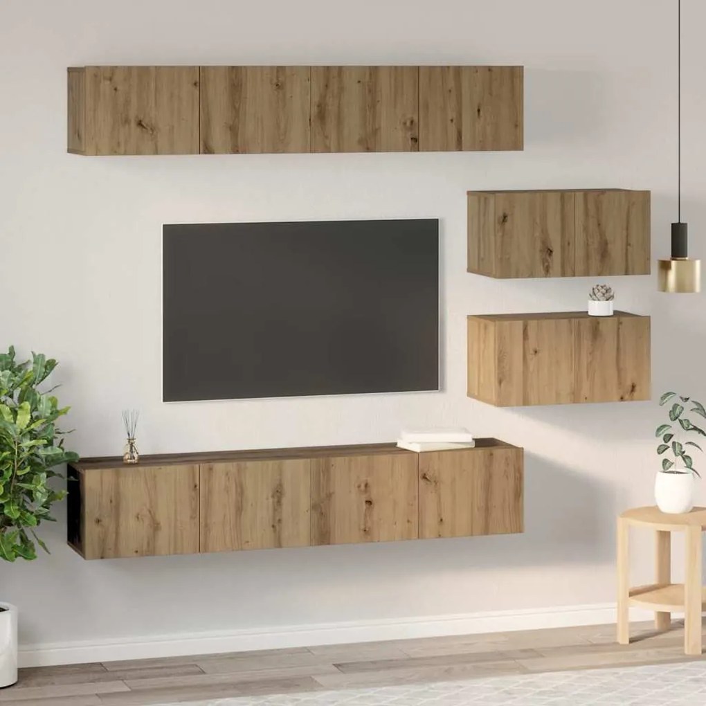 Conjunto de Estantes para TV 6 pcs carvalho artisiano