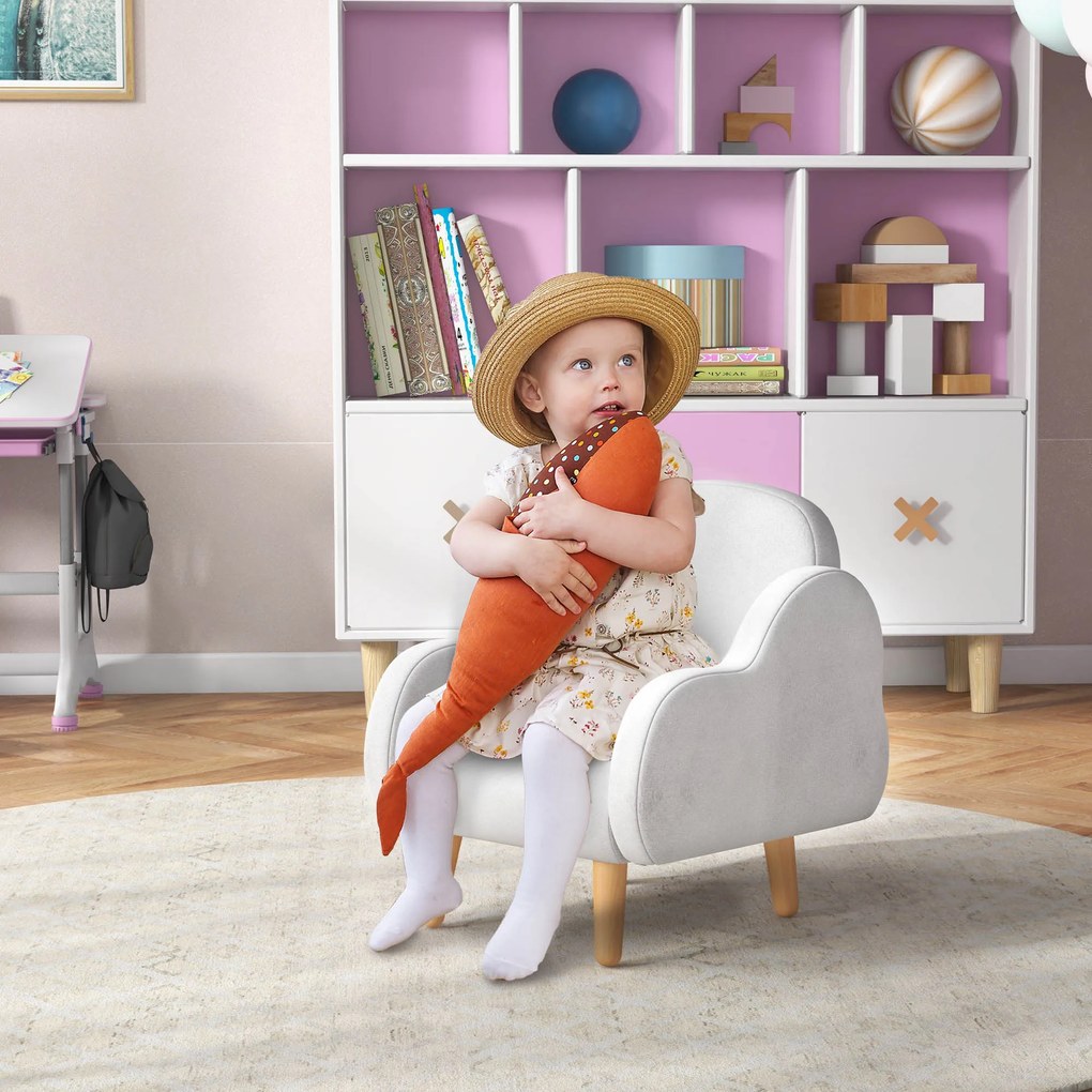 ZONEKIZ Poltrona para Crianças Poltrona Infantil em Forma de Nuvem com Tato Suave para Crianças de 1,5-5 Anos Carga Máxima 40 kg 46x51x55 cm Branco