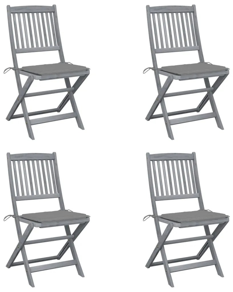vidaXL Cadeiras exterior dobráveis c/ almofadões 4 pcs acácia maciça