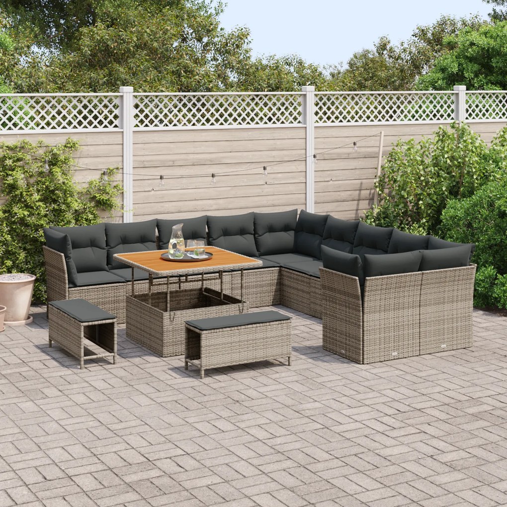 Conjunto de Sofá de Jardim vidaXL de 13 Peças com Almofadas Cinza Ratt