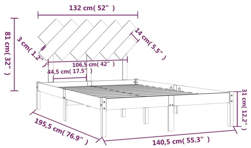 Estrutura de cama casal 135x190 cm madeira maciça