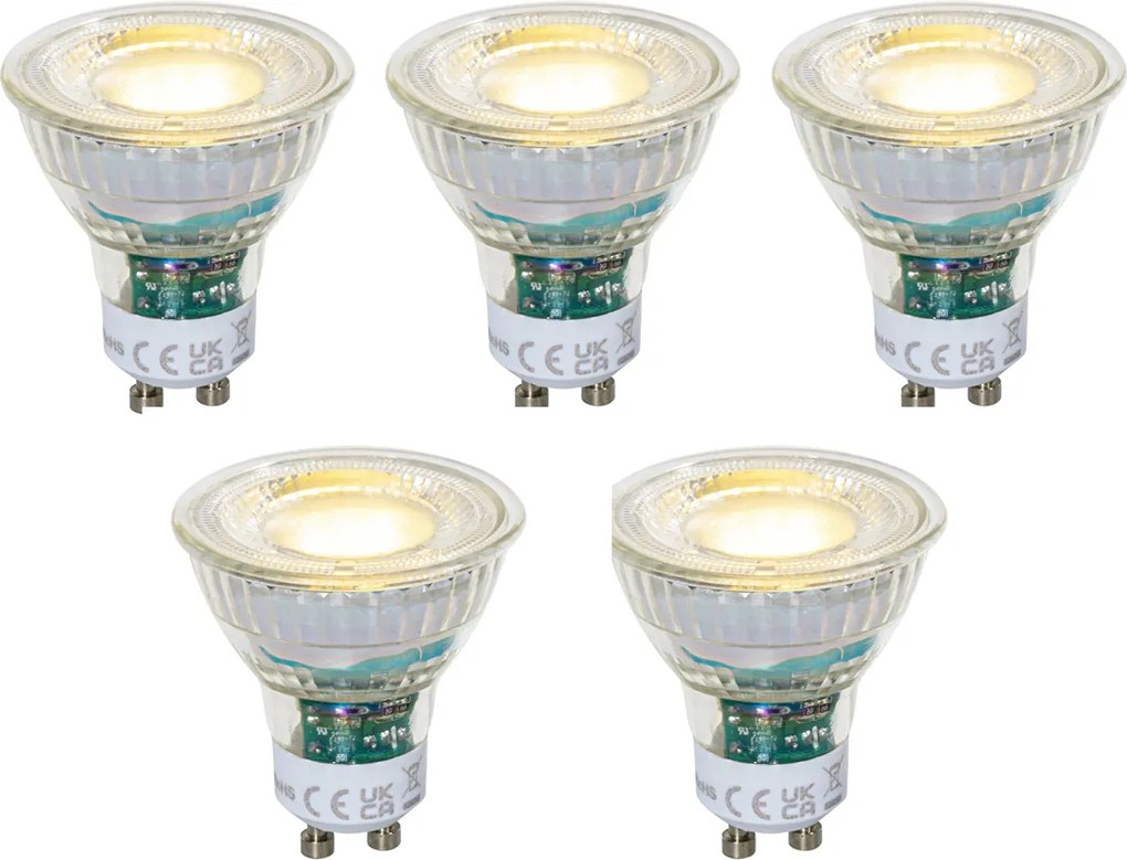 Conjunto de 5 lâmpadas LED GU10 50mm reguláveis transparente 2,5W 450 lm 3000K