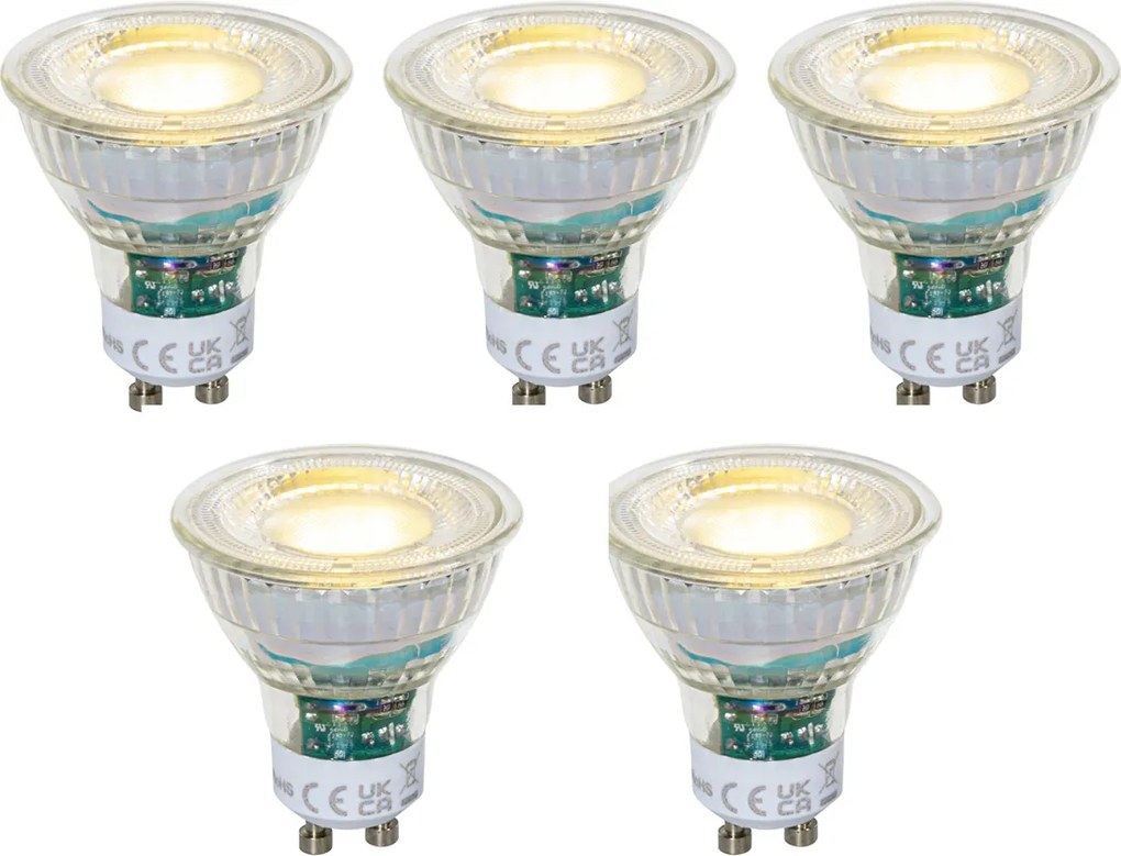 Conjunto de 5 Lâmpadas LED transparentes reguláveis GU10 50mm 2.5W 450 lm 3000K