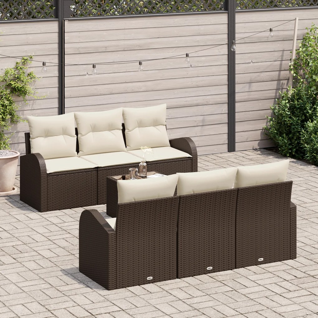 Conjunto de Sofá de Jardim de 7 Peças com Cushions Castanho de Vime de