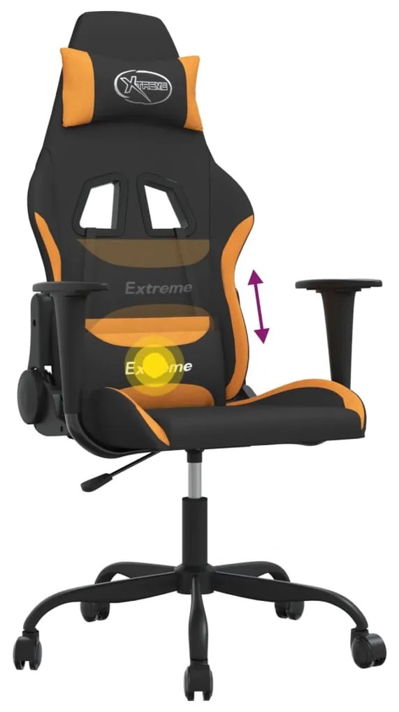 Cadeira gaming de massagens tecido preto e laranja