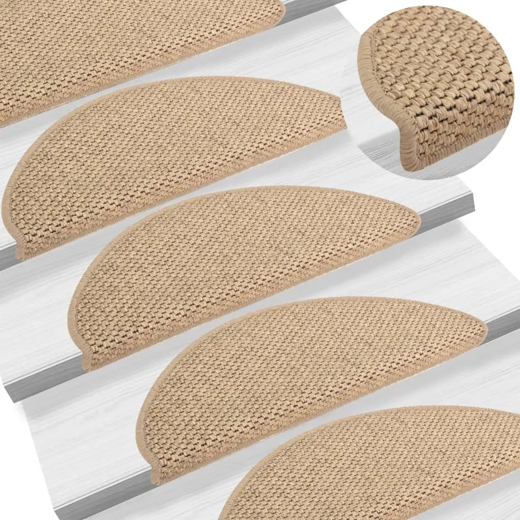 326879 vidaXL Tapetes escada adesivos aspeto sisal 15pcs 65x21x4cm cor areia