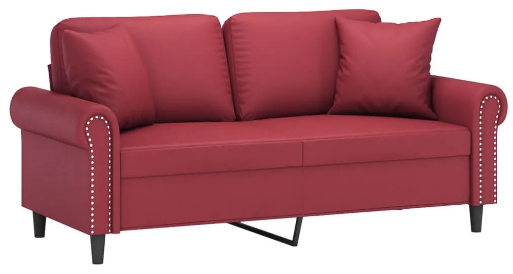 Sofá 2 lugares +almofadas 140cm couro artificial vermelho tinto