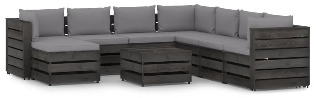 9 pcs conj. lounge jardim c/ almofadões madeira impreg. cinza