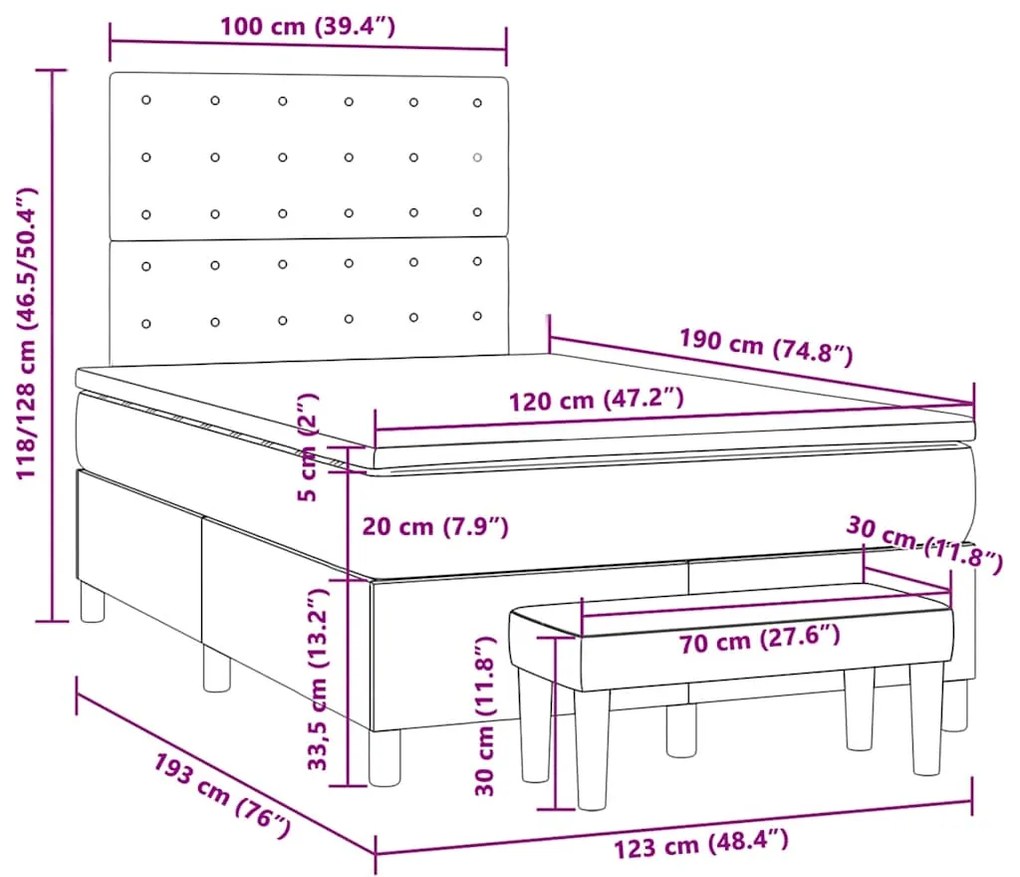 Cama boxspring com colchão 120x190 cm tecido cinzento-claro