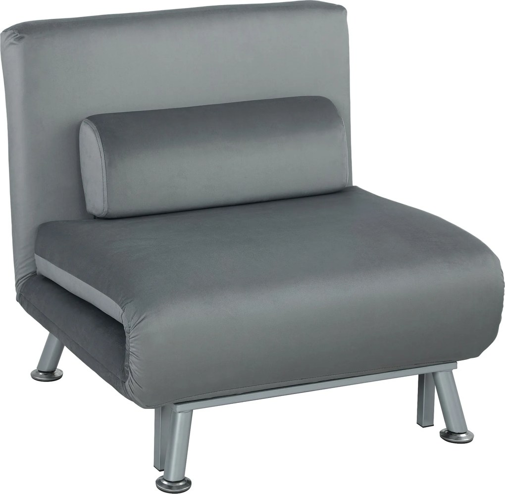 HOMCOM Poltrona dobrável com função de cama, poltrona relax dobrável em aspecto veludo, Encosto ajustável, 75 x 70 x 75 cm, Cinza | Aosom Portugal