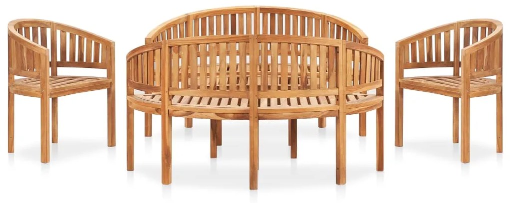 vidaXL 5 pcs conj. lounge de jardim formato banana teca maciça