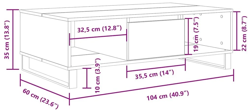 Mesa de centro 104x60x35 cm derivados madeira cinzento cimento