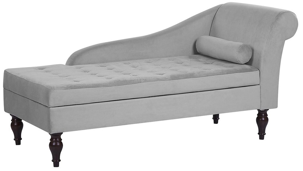 Chaise-longue à direita com arrumação em veludo cinzento claro PESSAC II Beliani