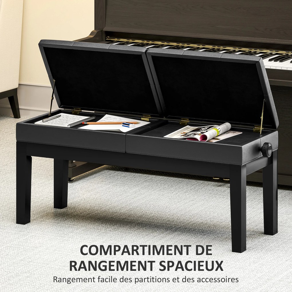 Banco de piano com altura ajustável, banco de piano com espaço de arrumação, banco estofado para teclado, preto