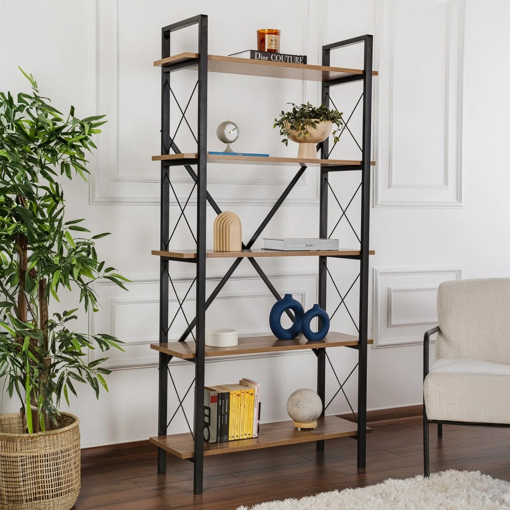 Estante Elysian – Nogueira/Preto – 90 x 180 x 33,5 cm
