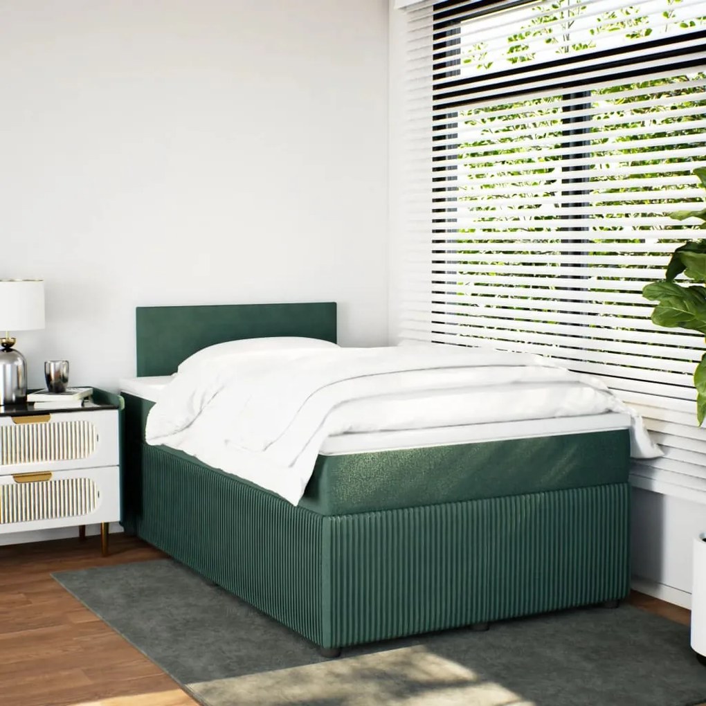 Cama boxspring com colchão 120x200 cm veludo verde-escuro