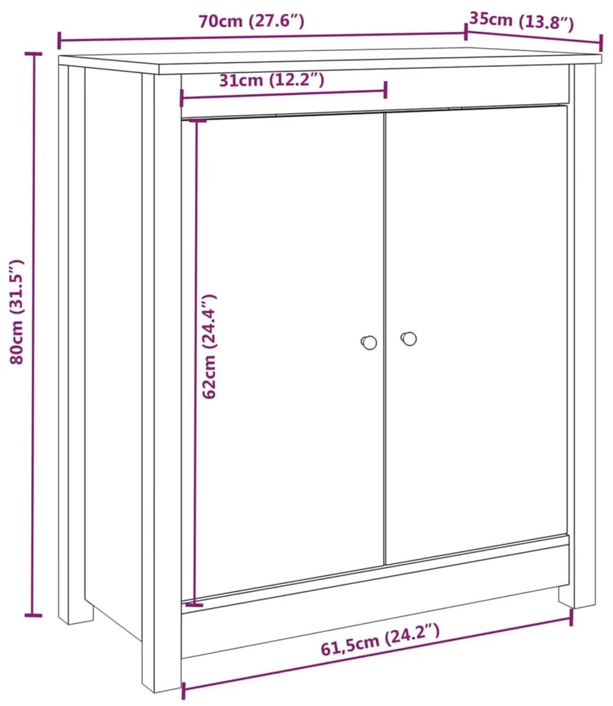 Aparadores 2 pcs 70x35x80 cm madeira de pinho maciça branco
