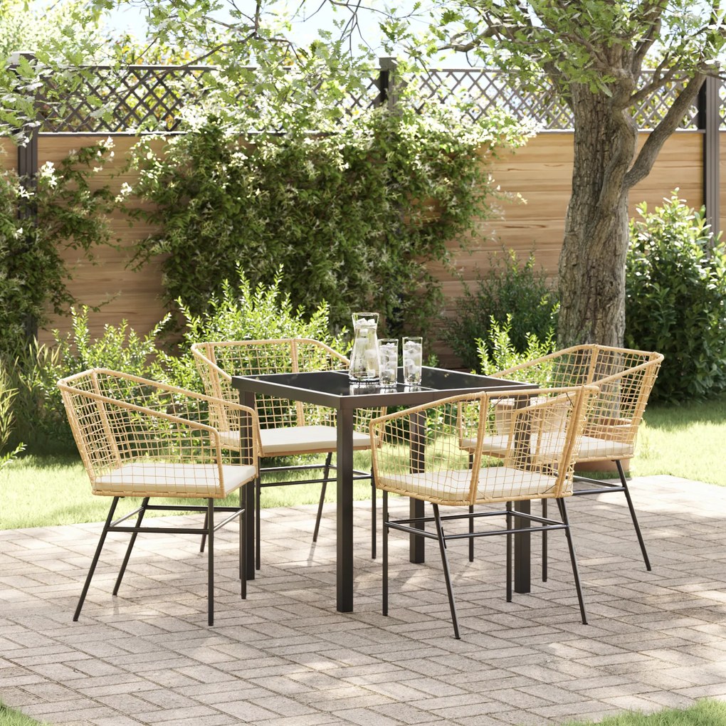 vidaXL Conjunto de Jantar Jardim 5 peças com Almofadas Castanho Rattan PE