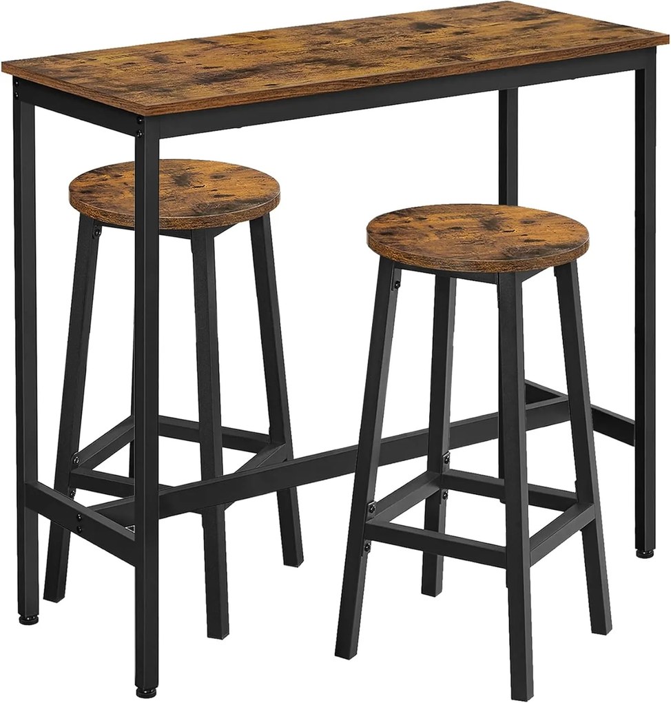 Conjunto de mesa de bar com 2 bancos, estilo industrial | VASAGLE | 100 x 40 x 90 cm | castanho | LBT219B01V1.