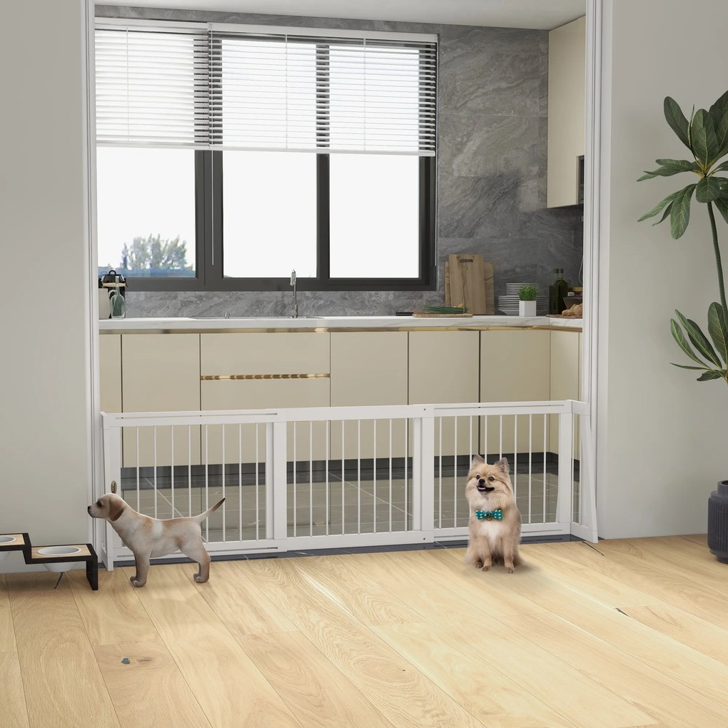 Barreira de segurança para cães - barreira de proteção retrátil de 3 painéis, 71-190 cm, em madeira - branca