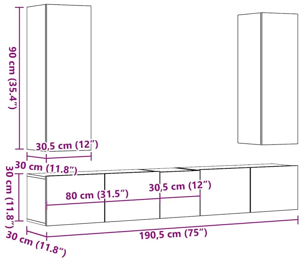 armários de TV montados na parede 5 pcs madeira velha