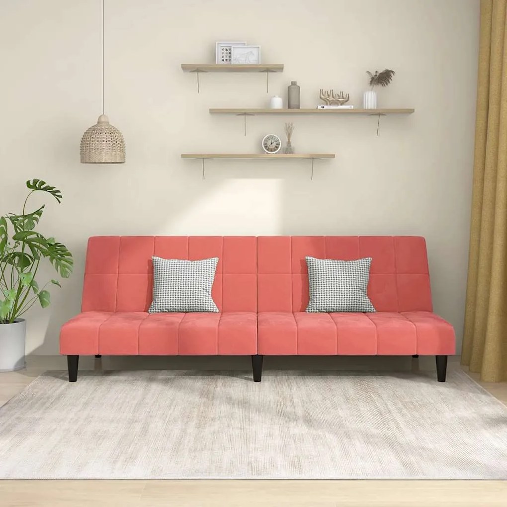vidaXL Sofá-cama de 2 lugares veludo rosa
