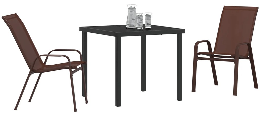 Conjunto de Jantar de Jardim vidaXL 3 Peças Castanho Textilene e Aço
