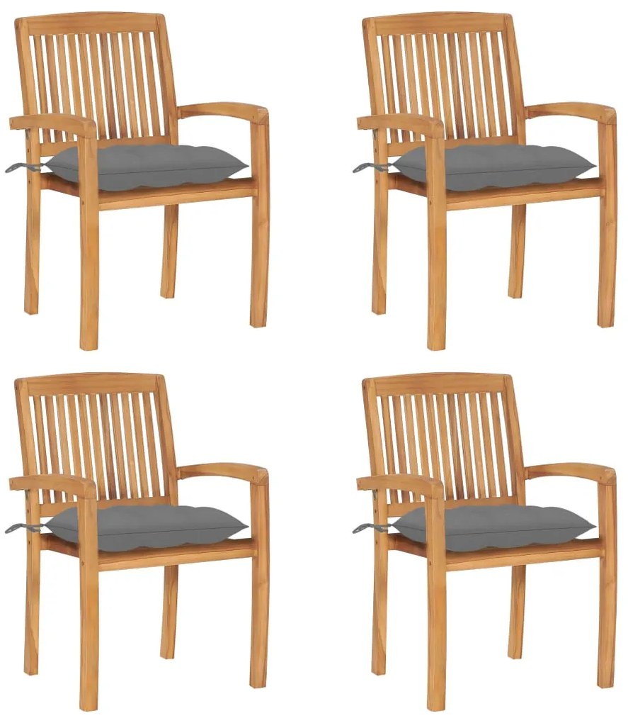 vidaXL Cadeiras de jardim empilháveis c/ almofadões 4 pcs teca maciça