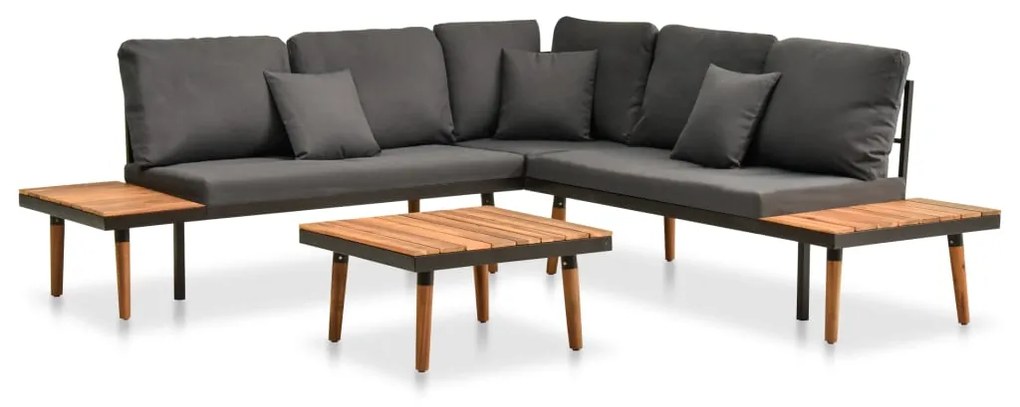 4 pcs conj. lounge jardim c/ almofadões madeira acácia maciça