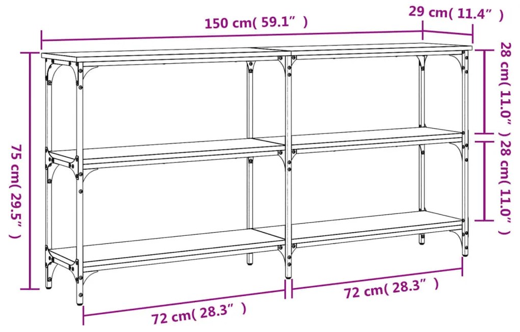 Mesa consola 150x29x75 cm derivados de madeira cinzento sonoma