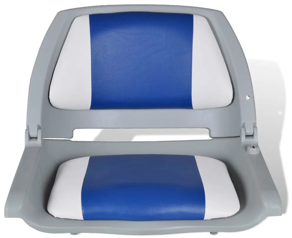 Assento de barco c/ encosto dobrável e almofada azul/branco