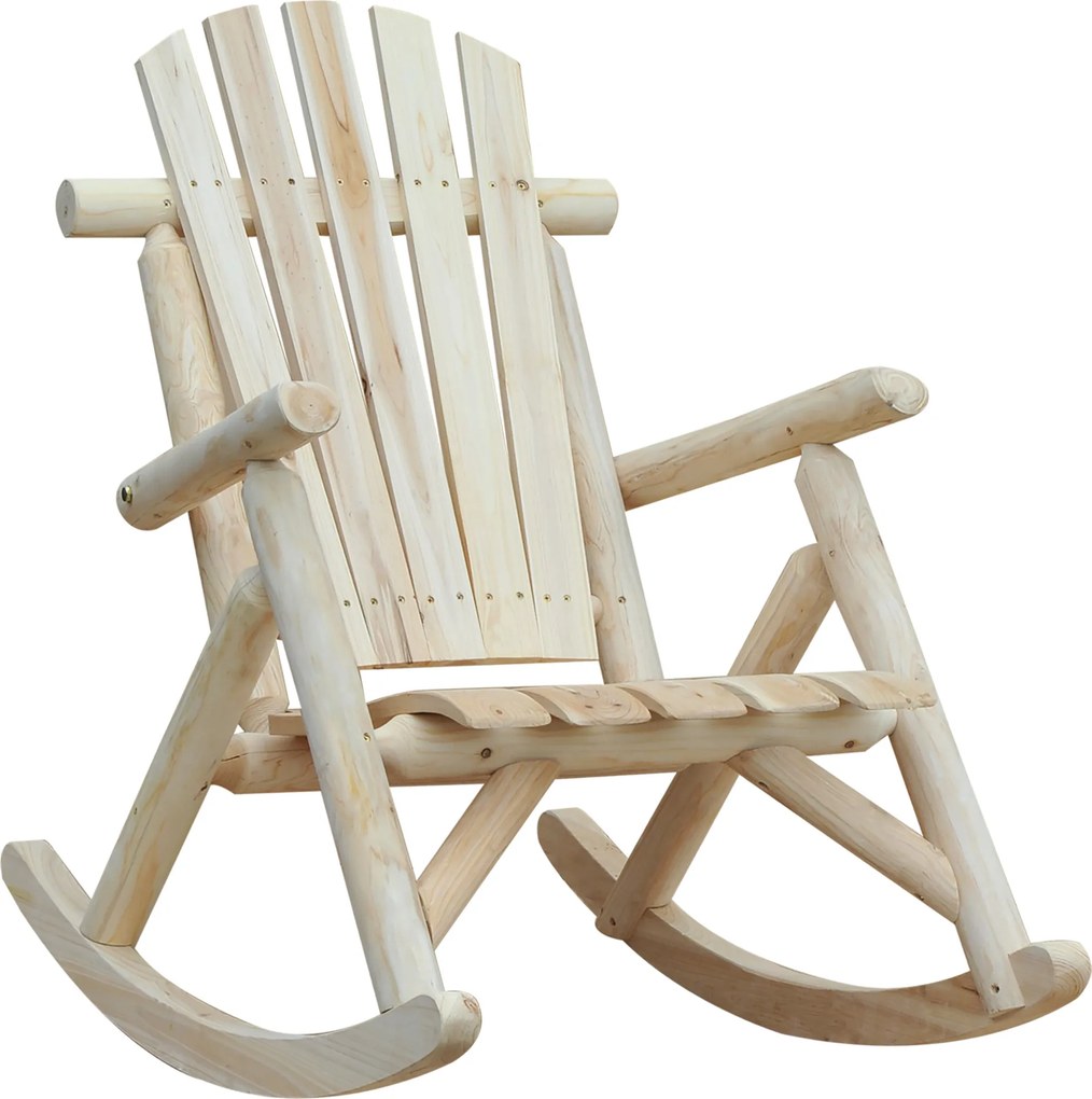 Outsunny Poltrona de Jardim Adirondack de Baloiço Rocking Chair Estilo neo-rétro Assento Encosto Ergonómico Madeira Natural de pinho | Aosom Portugal