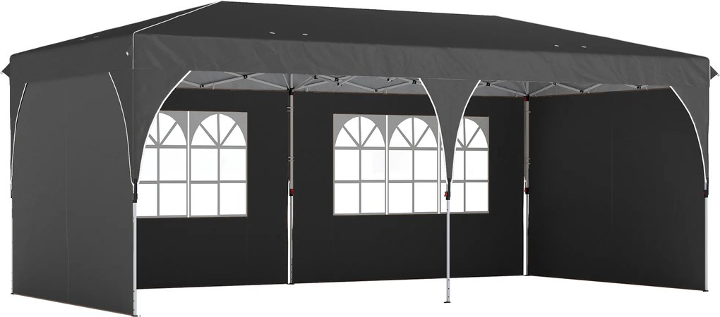Outsunny Tenda Dobrável 6x3 m Pop-up com 4 Laterais Amovíveis Tenda de Jardim com Faixas Refletoras Altura Ajustável UPF50+ Cinzento | Aosom Portugal