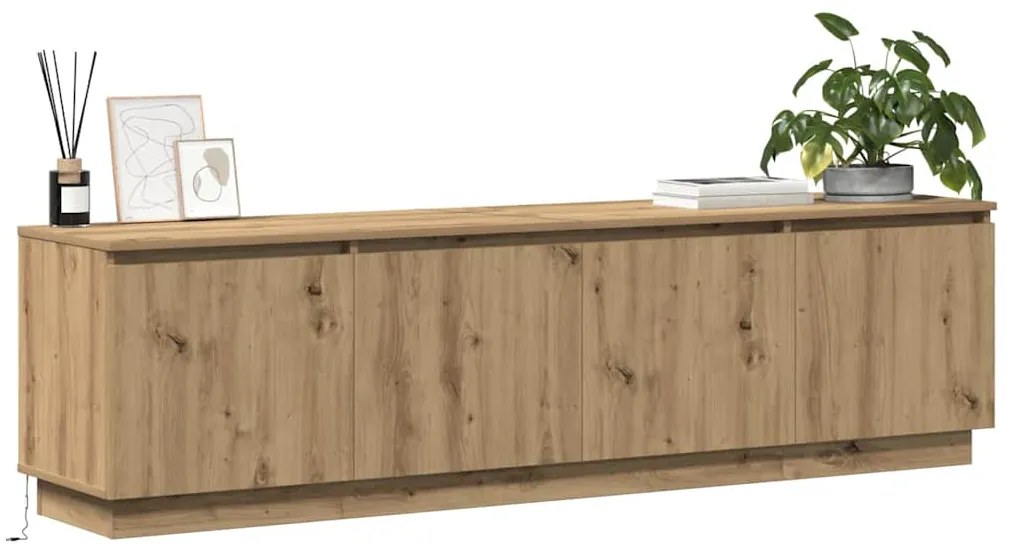 Gabinete de TV com LED Carvalho Artesanal 180x38x49 cm Madeira de Enge