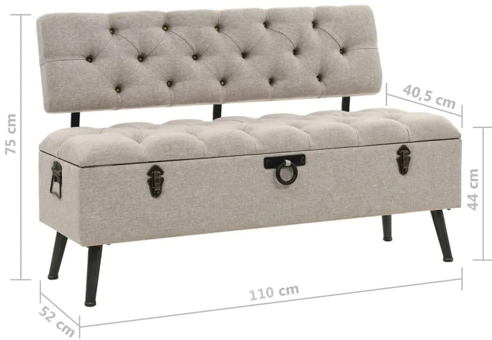 Banco de arrumação com encosto 110 cm tecido cor creme