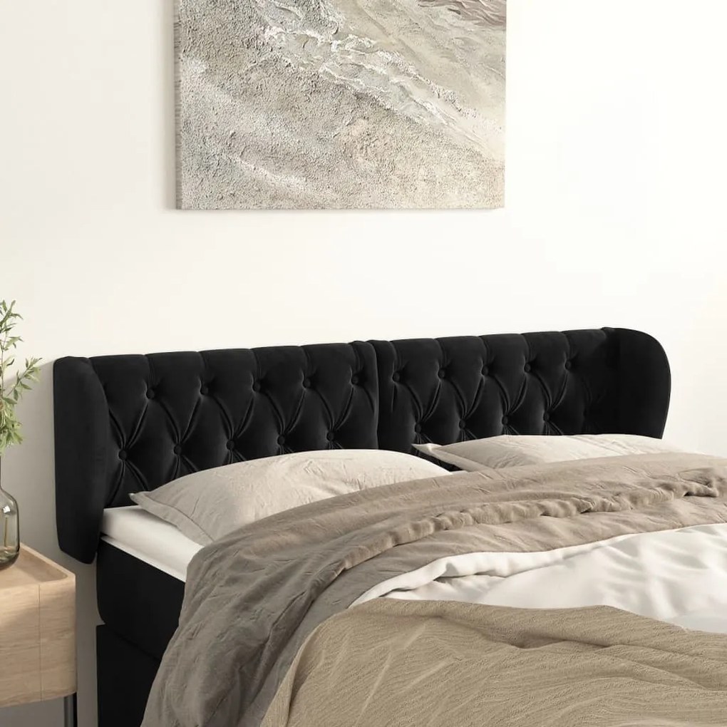 Cabeceira de cama c/ abas veludo 147x23x78/88 cm preto