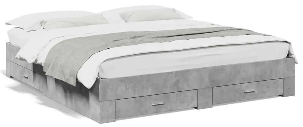 vidaXL Estrutura de cama c/ gavetas derivados de madeira cinza-cimento