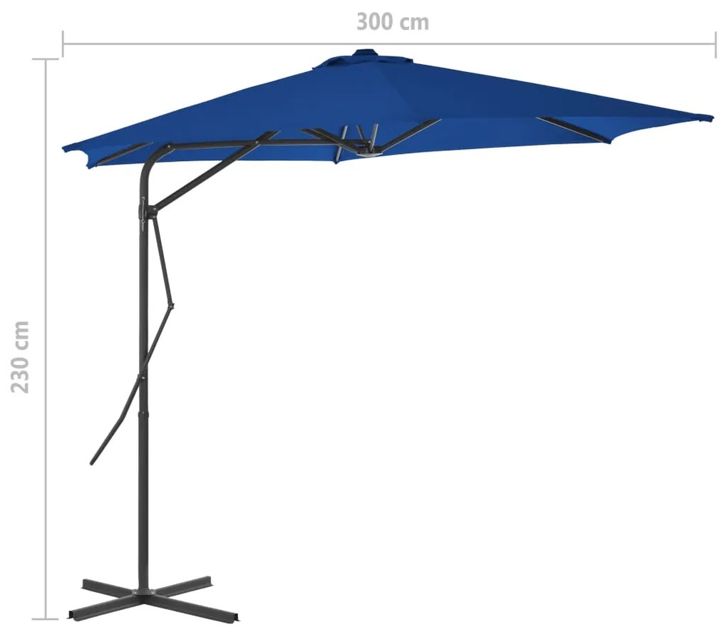 Guarda-sol de jardim com poste de aço 300x230 cm azul