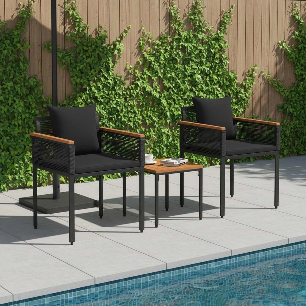 vidaXL Conjunto de Móveis para Exterior 3 pcs Preto Rattan de PE