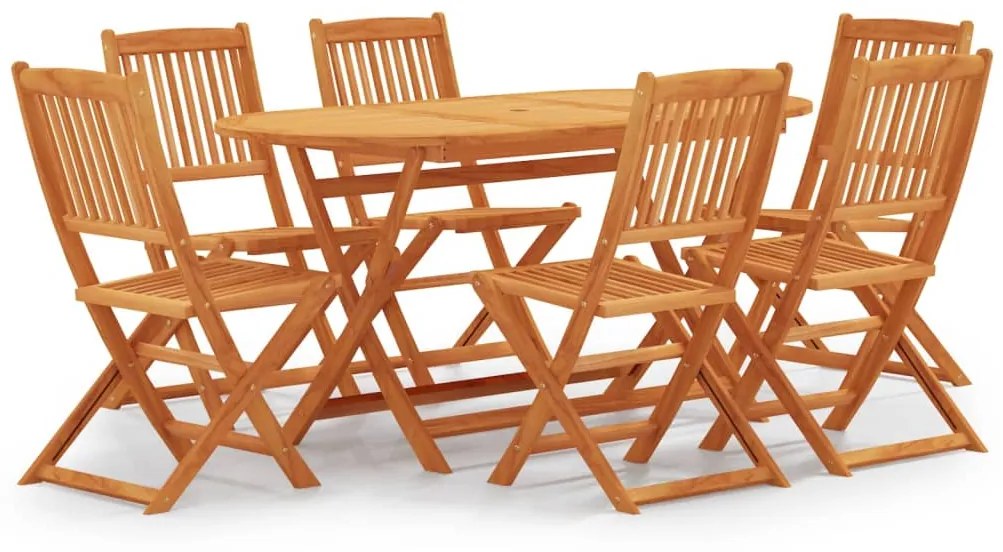 3087157 vidaXL 7 pcs conj. jantar exterior dobrável madeira eucalipto maciça