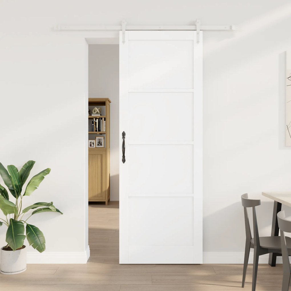 Porta Deslizante vidaXL com Conjunto de Hardware Branco 83x232 cm Madeira Sólida de Pinheiro