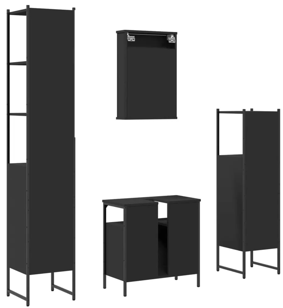 4 pcs conjunto móveis casa de banho derivados de madeira preto