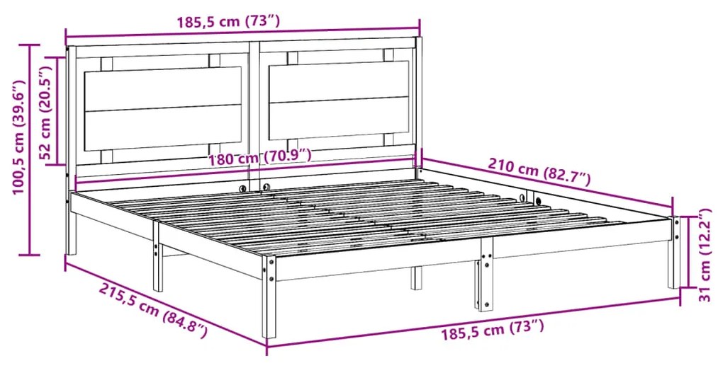 Cama extra longa sem colchão 180x210 cm madeira maciça